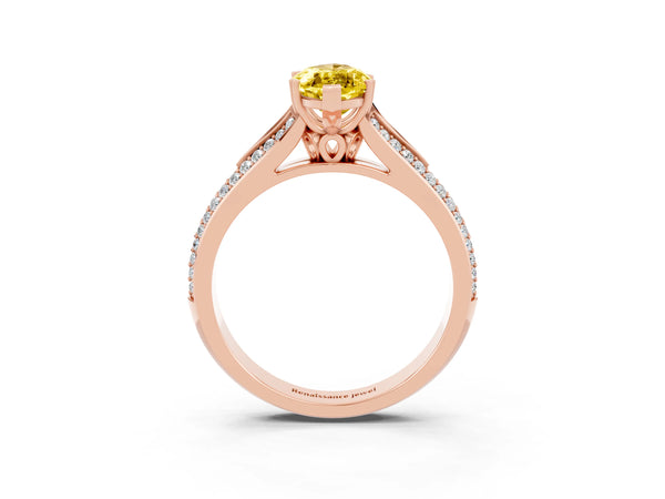 Rose gold Marquise Cut Yellow Sapphire Split Shank Engagement Ring with Pavé Band