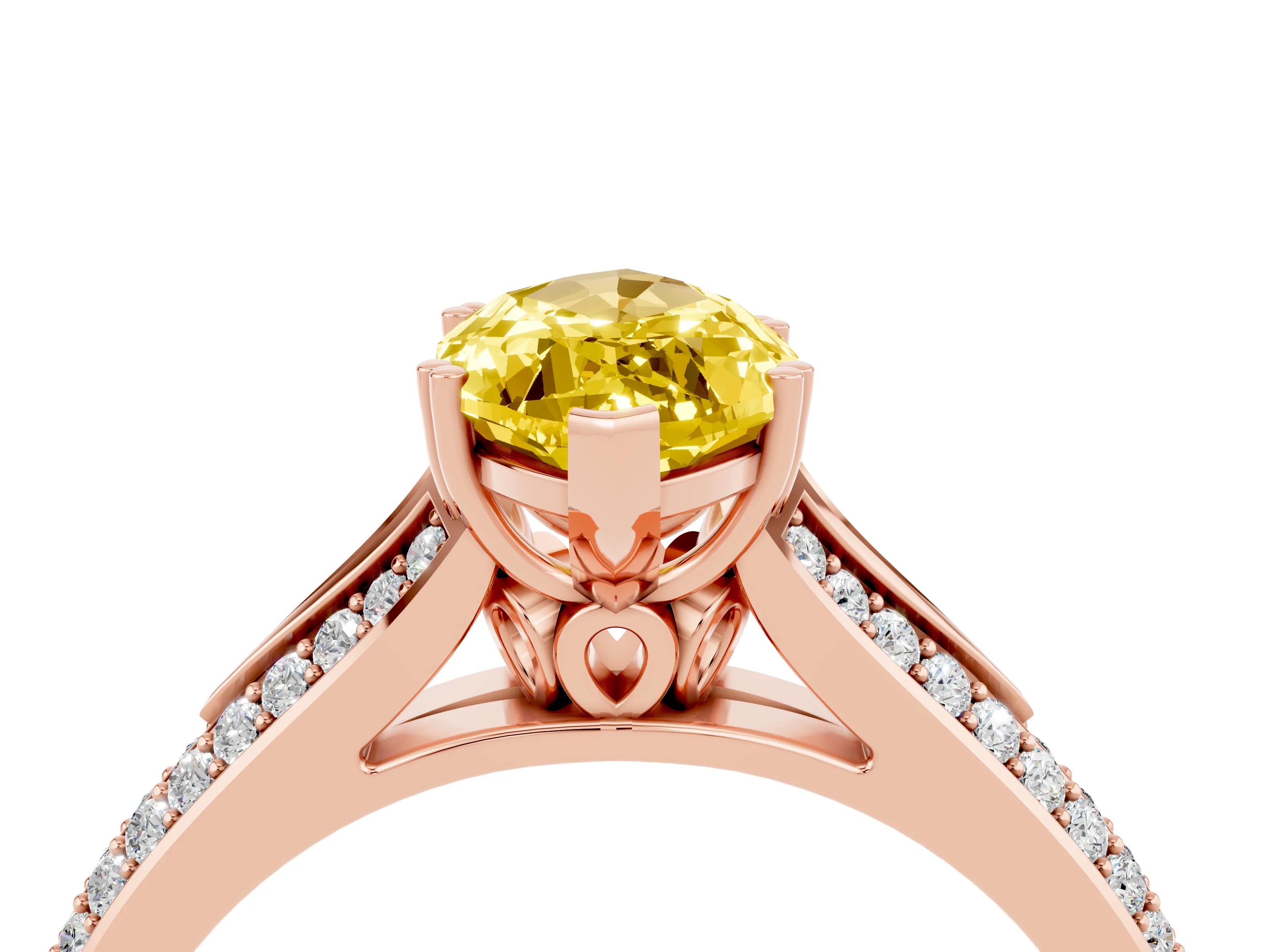 Rose gold Marquise Cut Yellow Sapphire Split Shank Engagement Ring with Pavé Band_28
