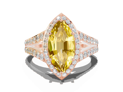 Rose gold Marquise Cut Yellow Sapphire Split Shank Halo Ring with Four-Prong Setting_12