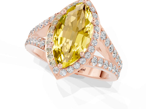 Rose gold Marquise Cut Yellow Sapphire Split Shank Halo Ring with Four-Prong Setting_13