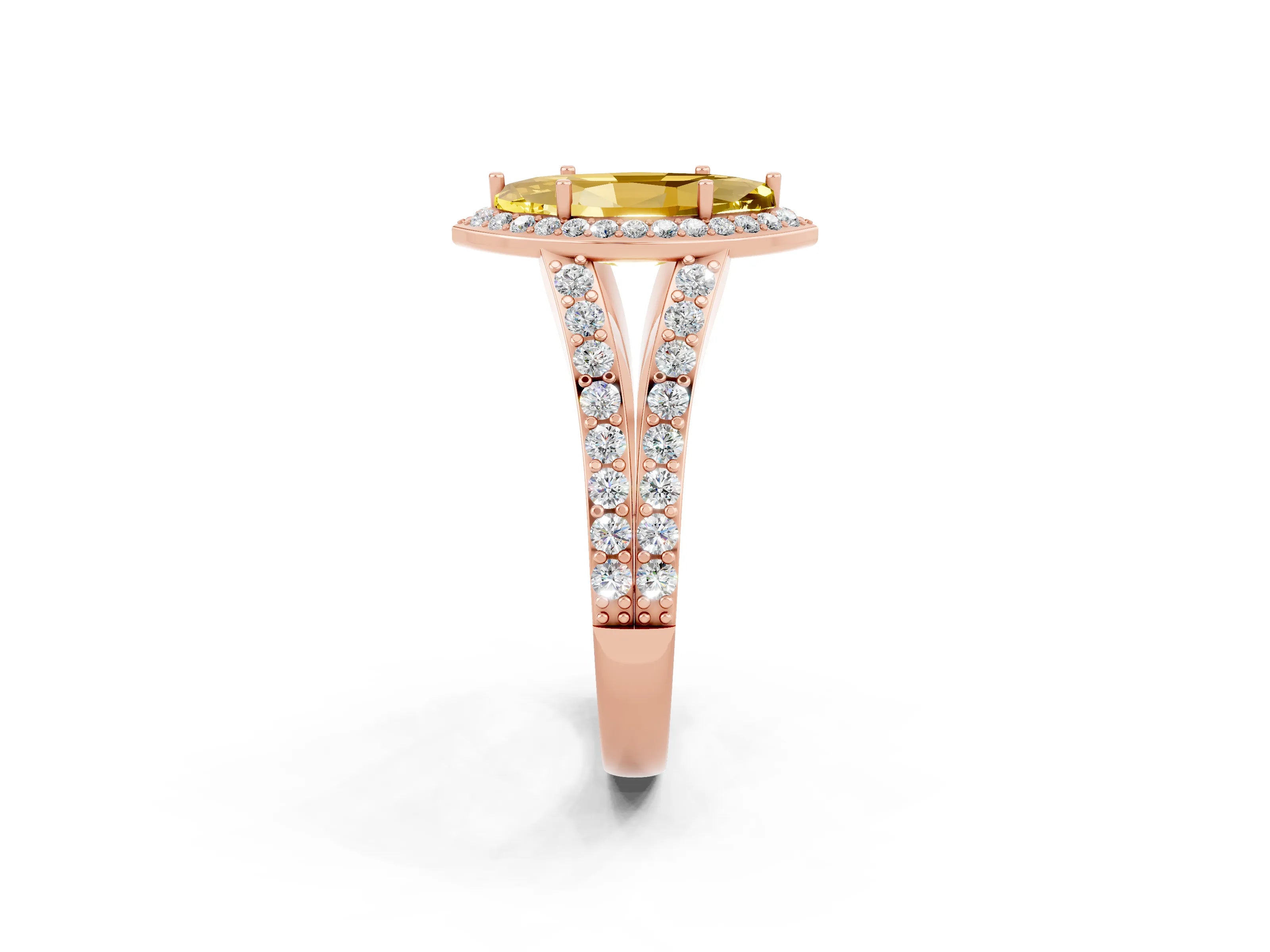 Rose gold Marquise Cut Yellow Sapphire Split Shank Halo Ring with Four-Prong Setting_14