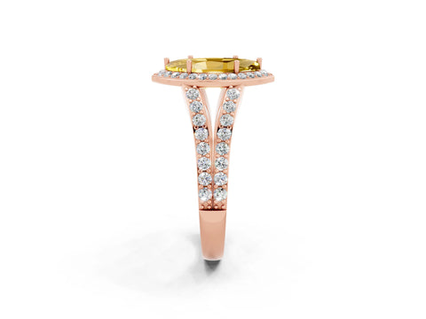 Rose gold Marquise Cut Yellow Sapphire Split Shank Halo Ring with Four-Prong Setting_14