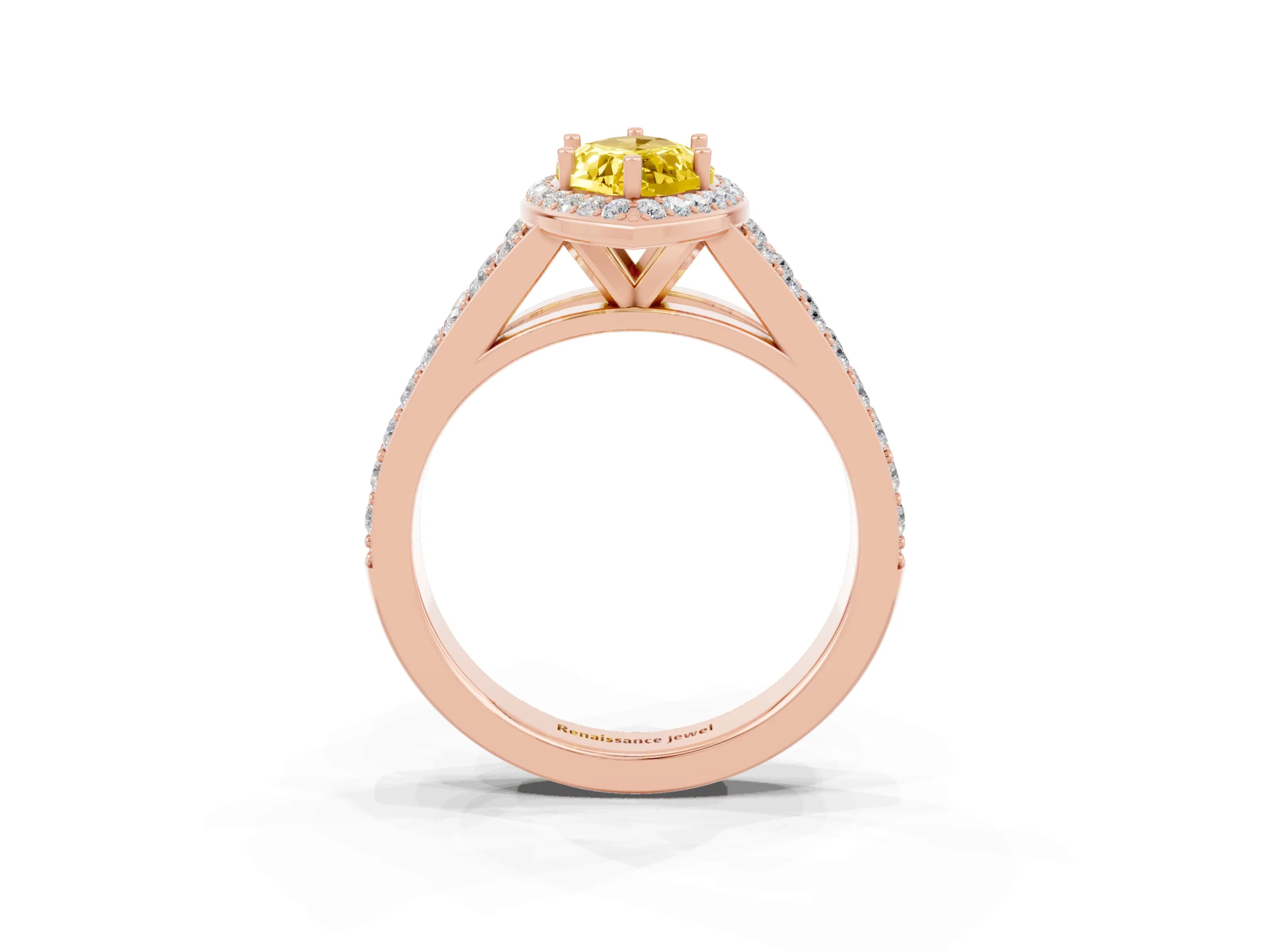 Rose gold Marquise Cut Yellow Sapphire Split Shank Halo Ring with Four-Prong Setting_15