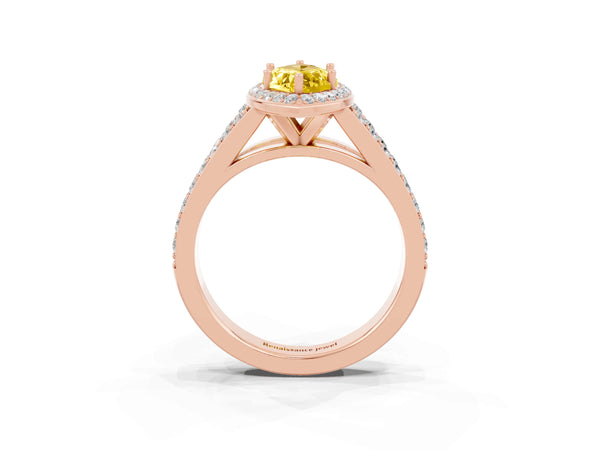 Rose gold Marquise Cut Yellow Sapphire Split Shank Halo Ring with Four-Prong Setting