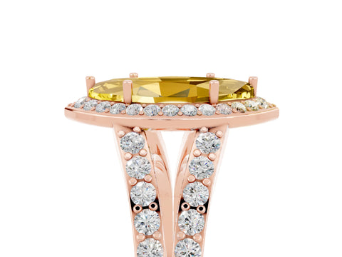 Rose gold Marquise Cut Yellow Sapphire Split Shank Halo Ring with Four-Prong Setting_17