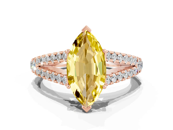 Rose gold Marquise Cut Yellow Sapphire Split Shank Pavé Engagement Ring with Four-Prong Setting
