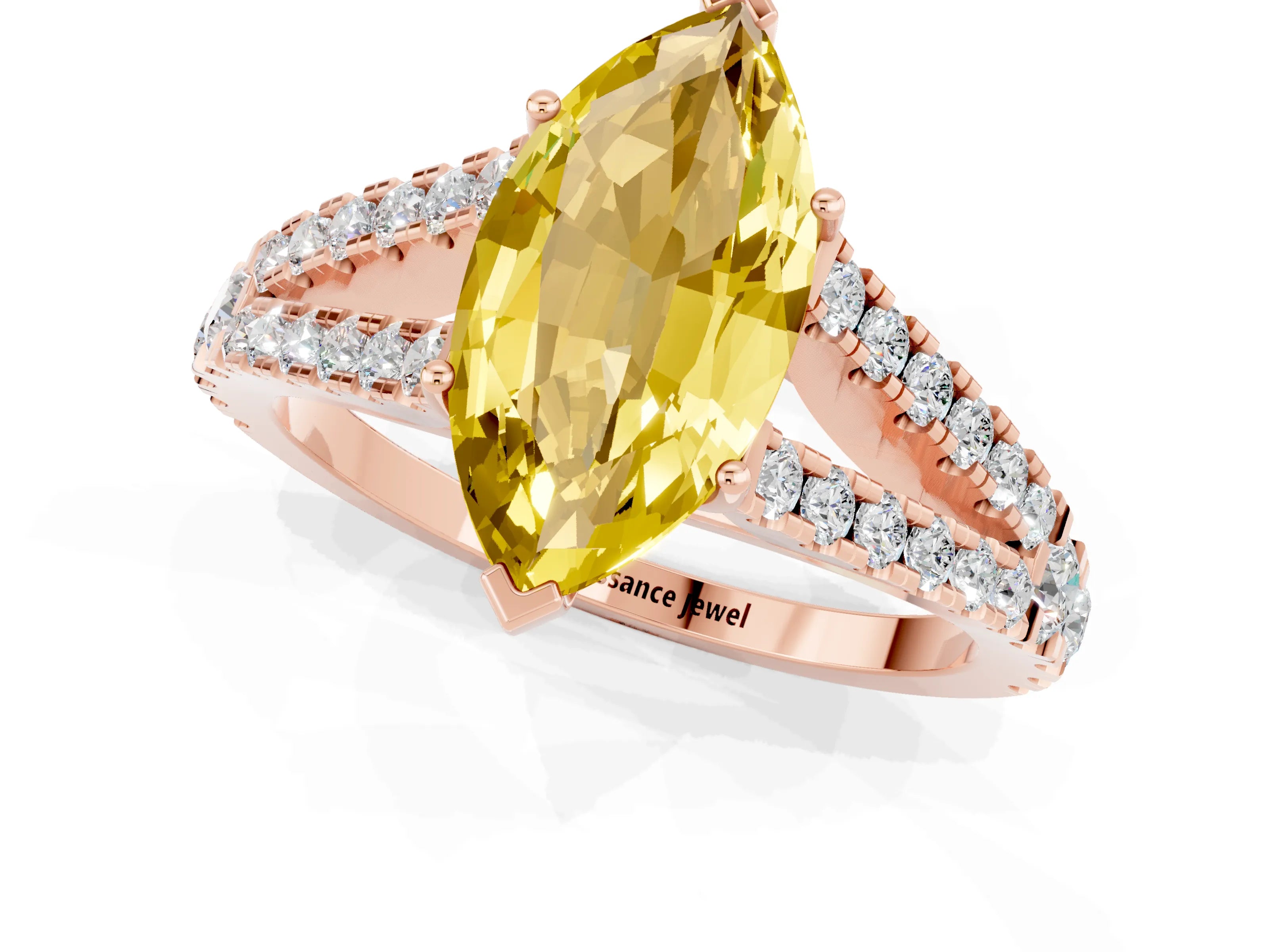 Rose gold Marquise Cut Yellow Sapphire Split Shank Pavé Engagement Ring with Four-Prong Setting_13