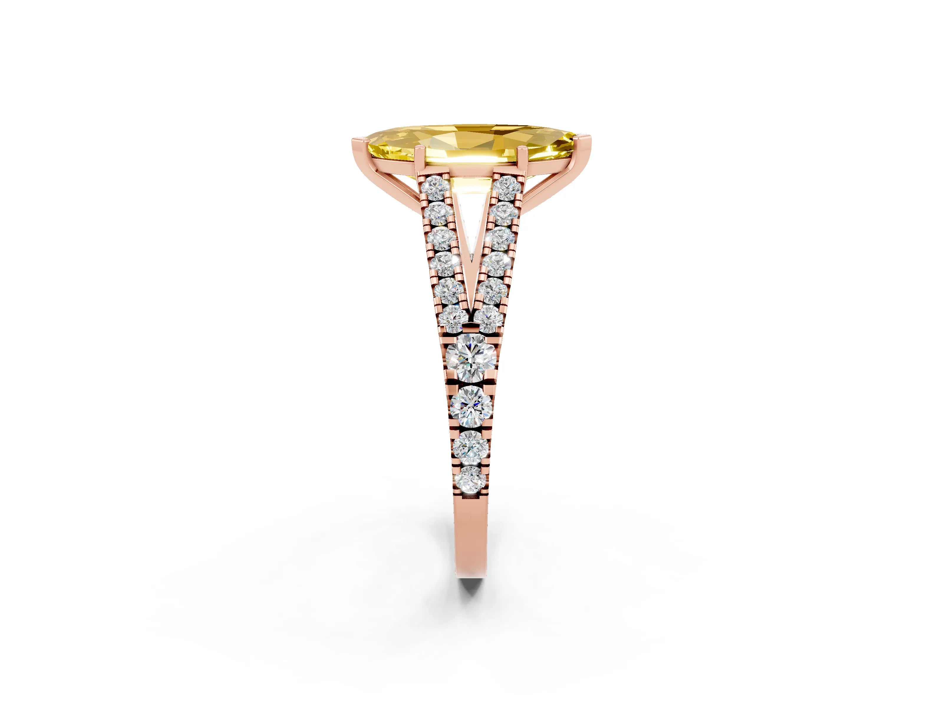 Rose gold Marquise Cut Yellow Sapphire Split Shank Pavé Engagement Ring with Four-Prong Setting_14