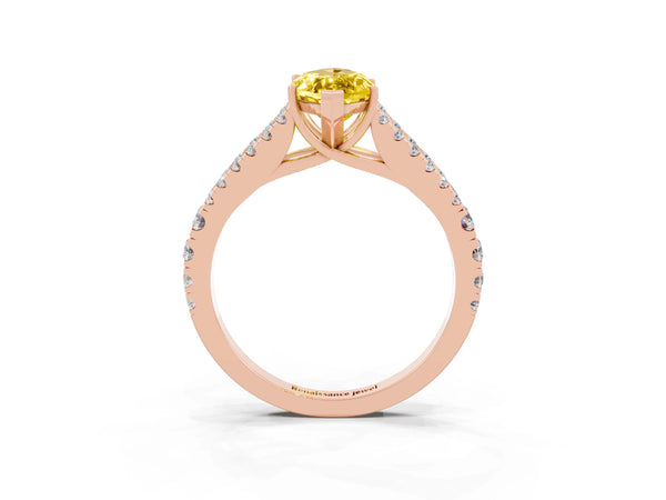 Rose gold Marquise Cut Yellow Sapphire Split Shank Pavé Engagement Ring with Four-Prong Setting