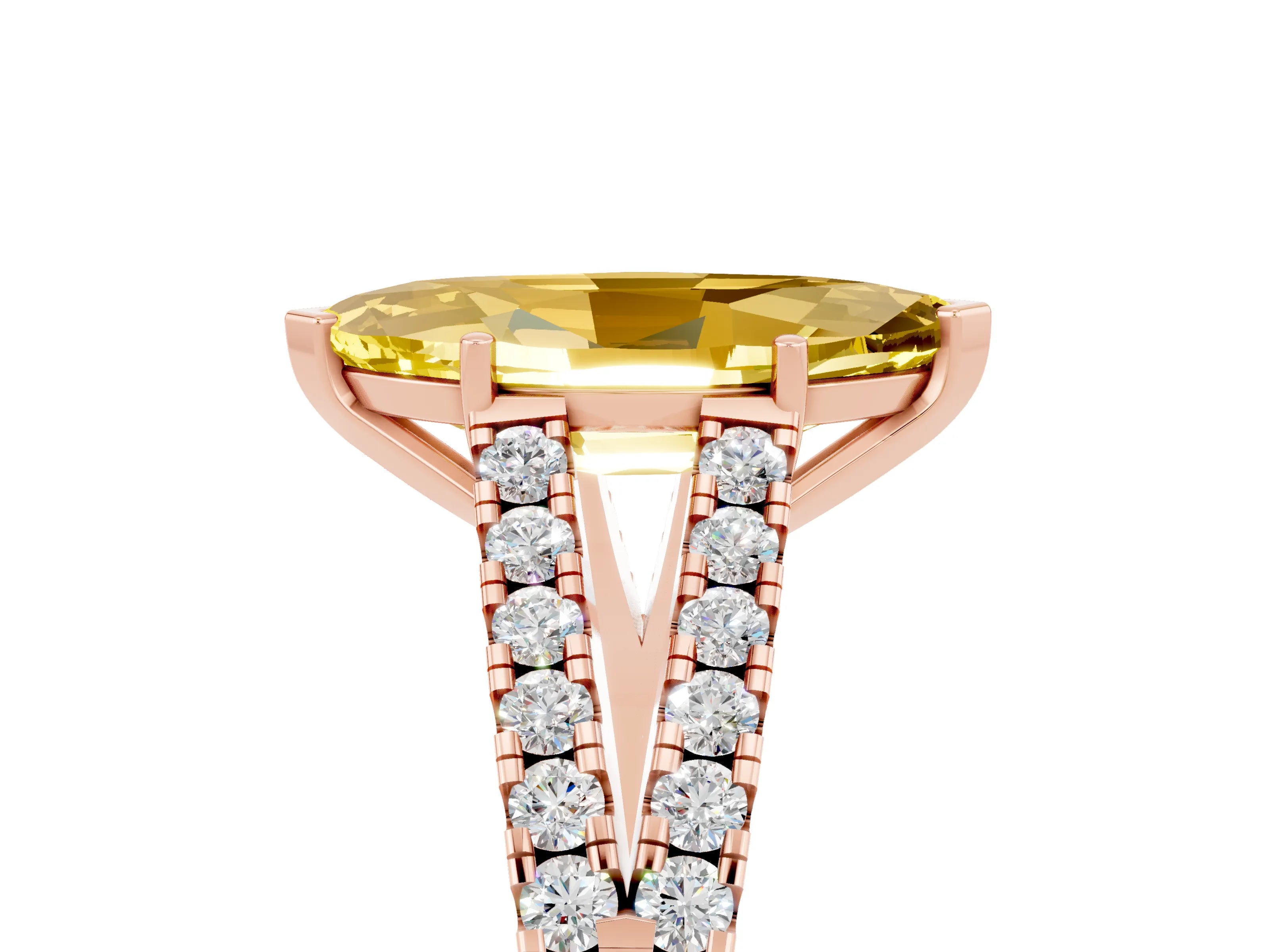 Rose gold Marquise Cut Yellow Sapphire Split Shank Pavé Engagement Ring with Four-Prong Setting_17