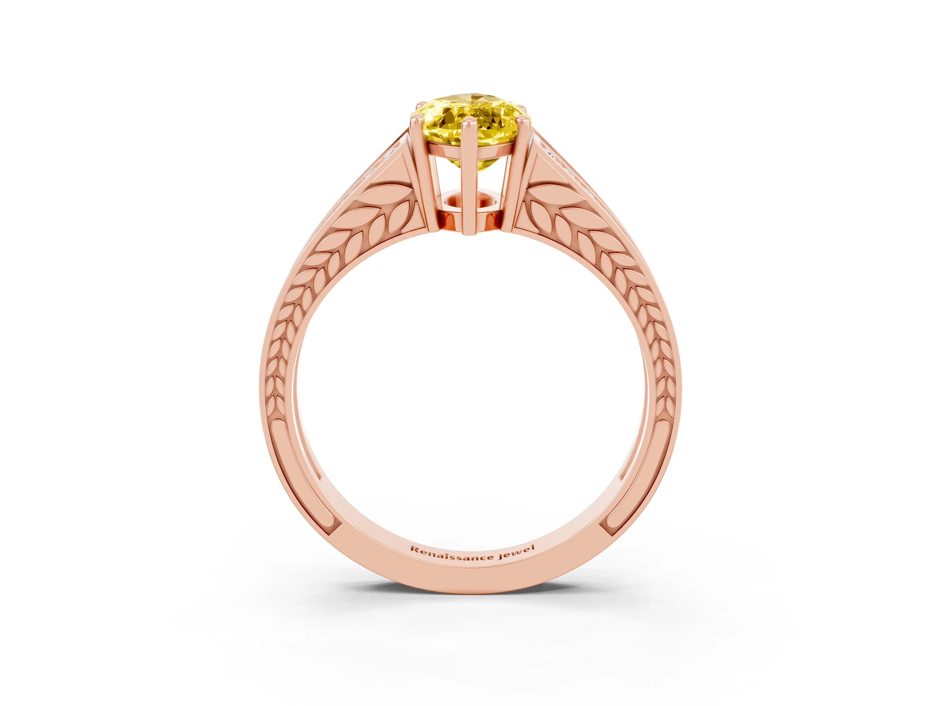 Rose gold Marquise Cut Yellow Sapphire Split Shank Ring with Pavé Band and Four-Prong Setting_3