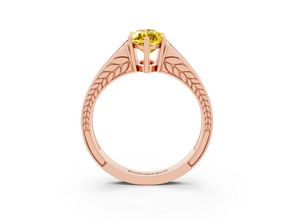 Rose gold Marquise Cut Yellow Sapphire Split Shank Ring with Pavé Band and Four-Prong Setting