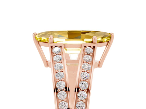 Rose gold Marquise Cut Yellow Sapphire Split Shank Ring with Pavé Band and Four-Prong Setting_5