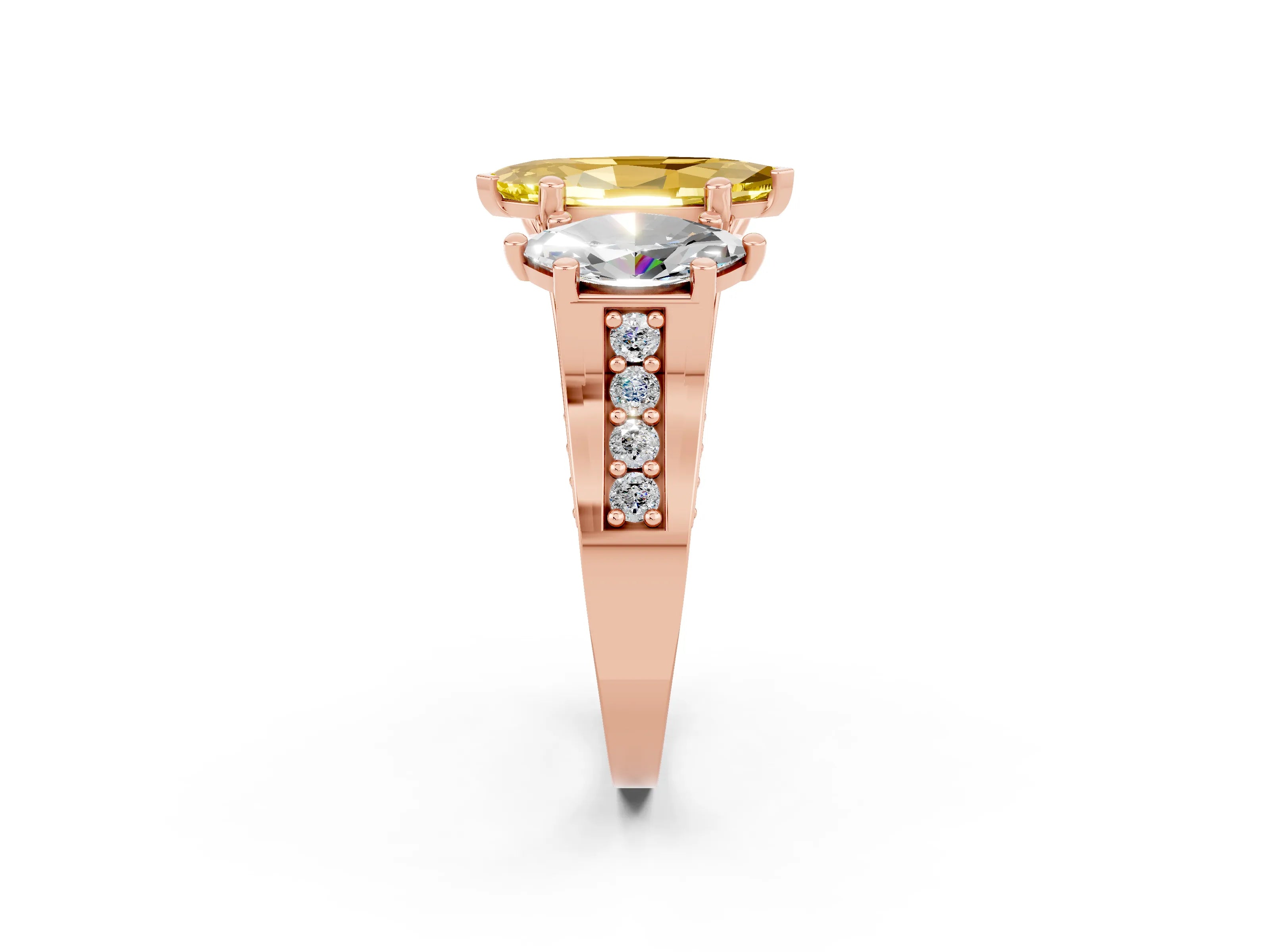 Rose gold Marquise Cut Yellow Sapphire Three-Stone Ring with Channel Set Band and Four-Prong Setting_2