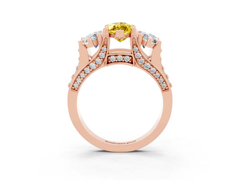 Rose gold Marquise Cut Yellow Sapphire Three-Stone Ring with Channel Set Band and Four-Prong Setting_3