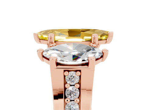 Rose gold Marquise Cut Yellow Sapphire Three-Stone Ring with Channel Set Band and Four-Prong Setting_5