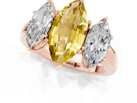 Rose gold Marquise Cut Yellow Sapphire Three-Stone Ring with Four-Prong Setting and Classic Band_1