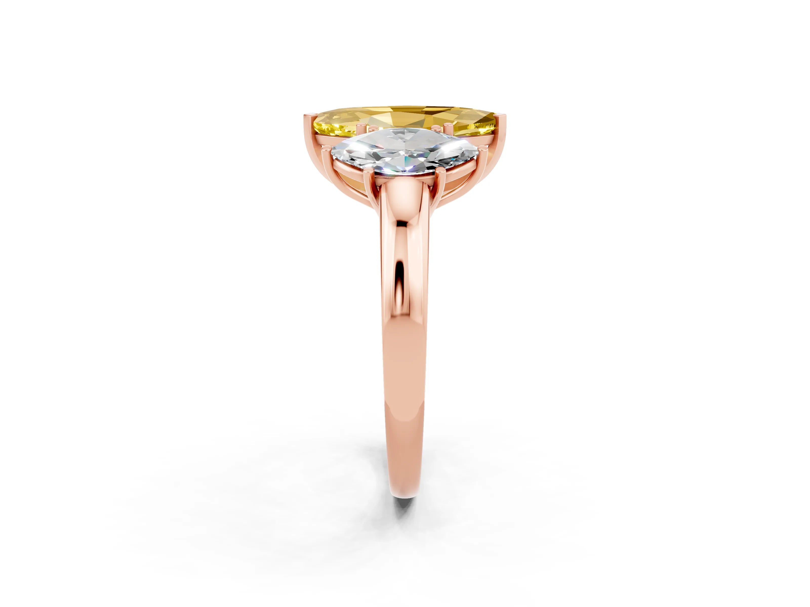 Rose gold Marquise Cut Yellow Sapphire Three-Stone Ring with Four-Prong Setting and Classic Band_2