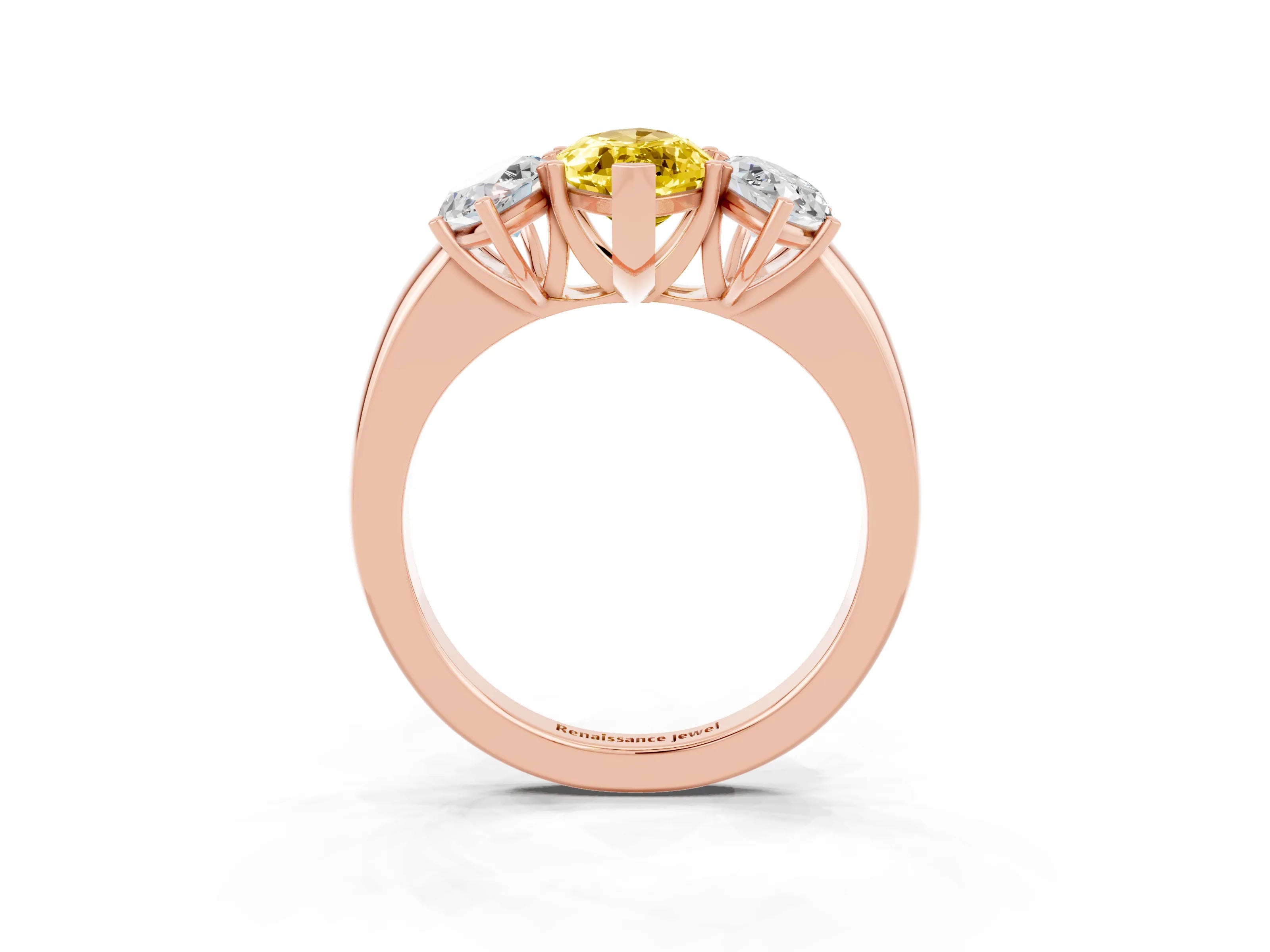 Rose gold Marquise Cut Yellow Sapphire Three-Stone Ring with Four-Prong Setting and Classic Band_3