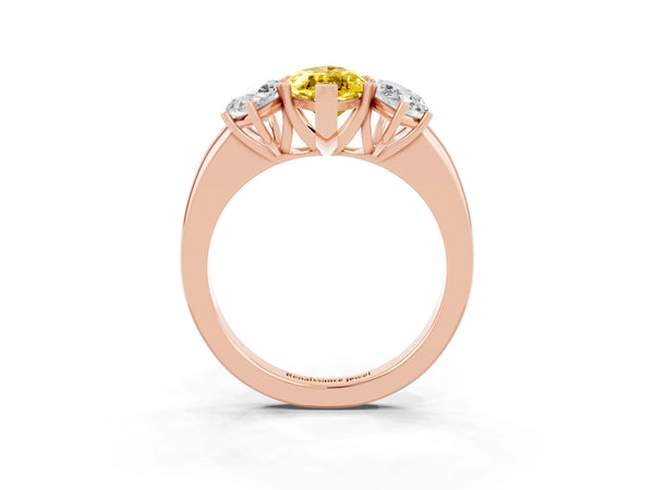 Rose gold Marquise Cut Yellow Sapphire Three-Stone Ring with Four-Prong Setting and Classic Band