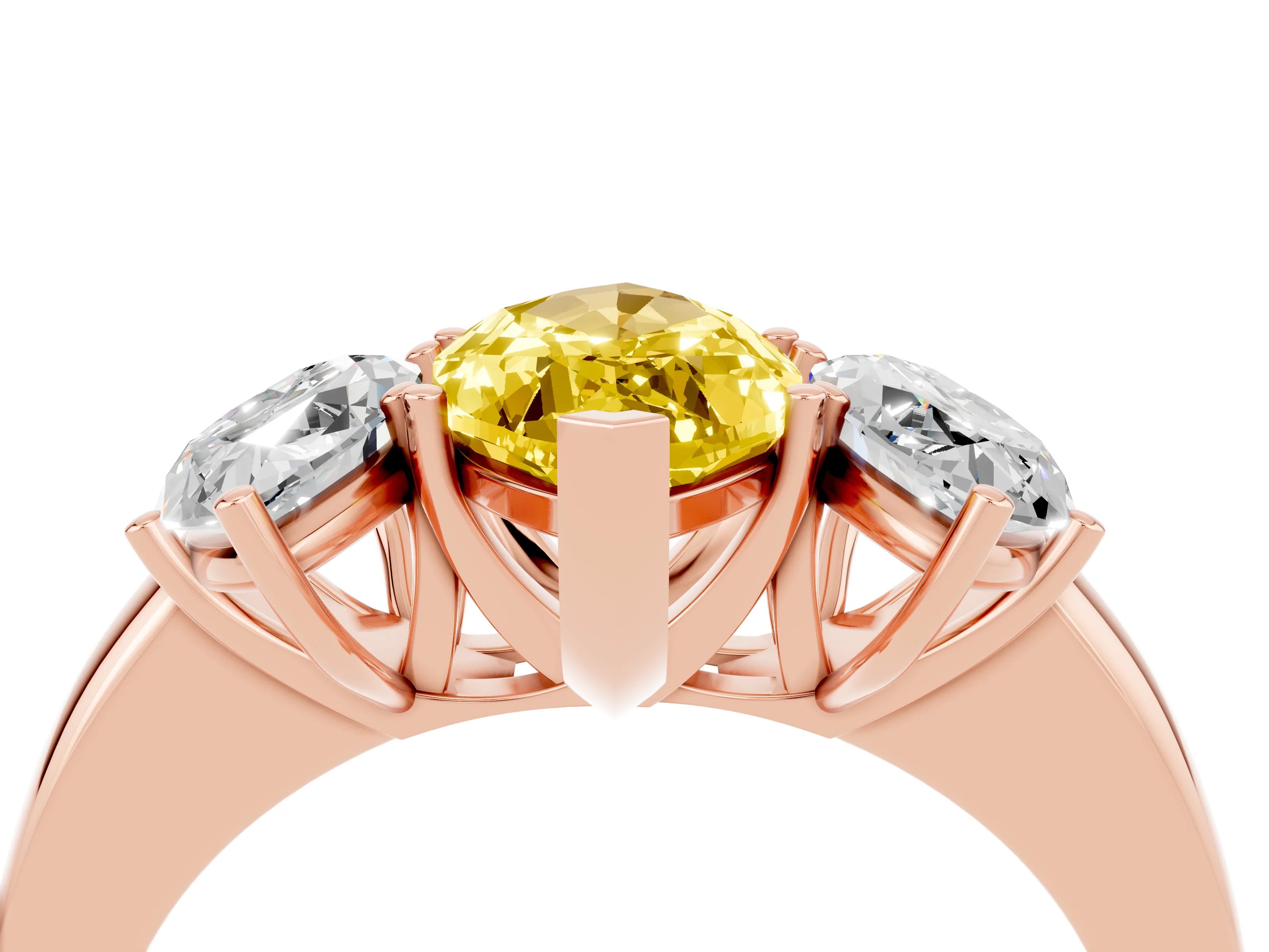 Rose gold Marquise Cut Yellow Sapphire Three-Stone Ring with Four-Prong Setting and Classic Band_4
