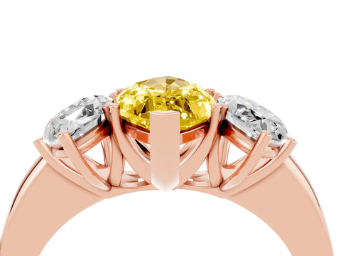 Rose gold Marquise Cut Yellow Sapphire Three-Stone Ring with Four-Prong Setting and Classic Band_4