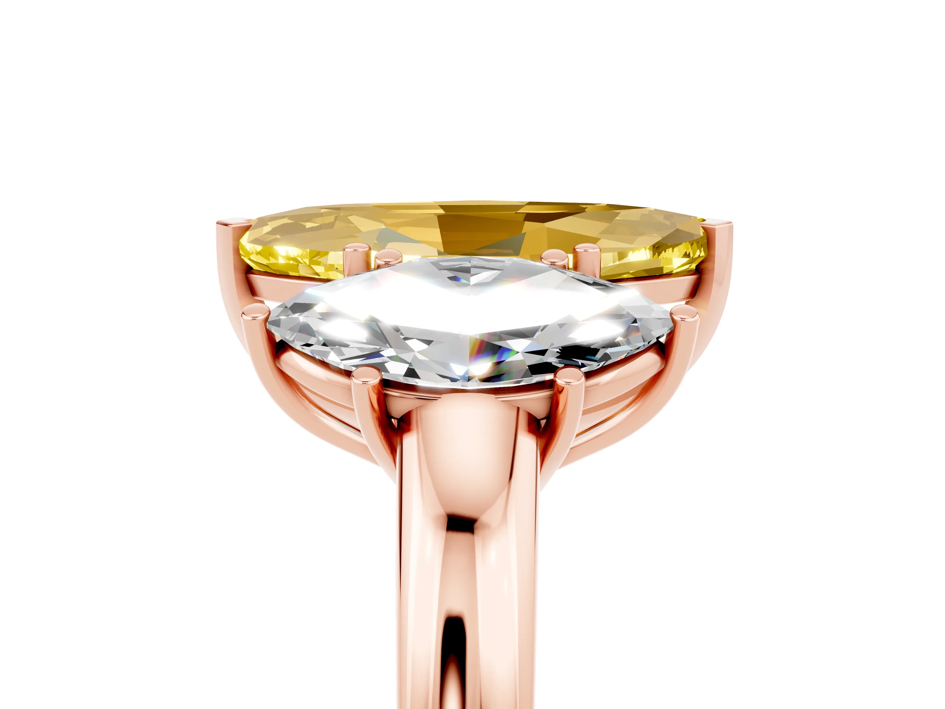 Rose gold Marquise Cut Yellow Sapphire Three-Stone Ring with Four-Prong Setting and Classic Band_5
