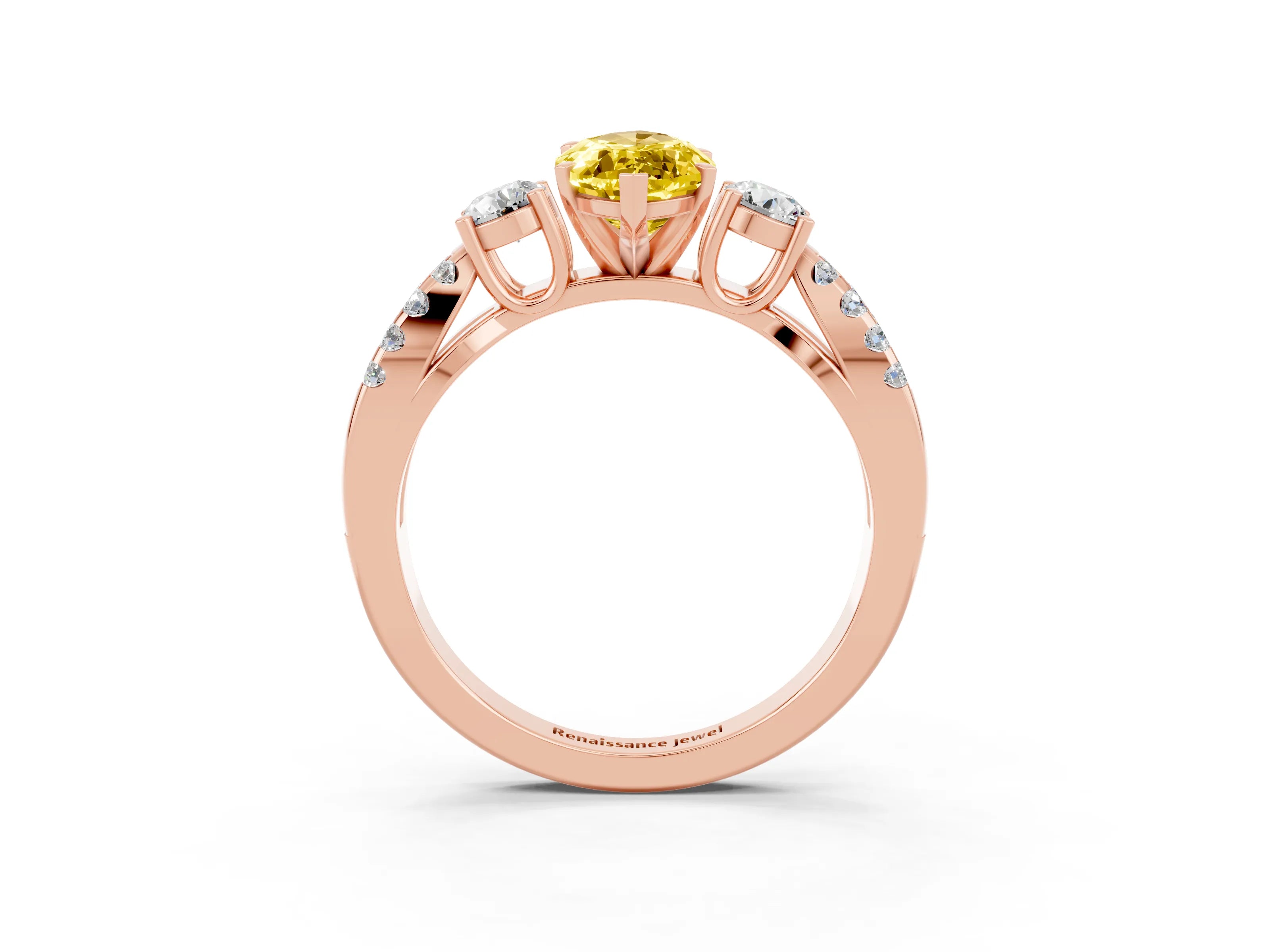 Rose gold Marquise Cut Yellow Sapphire Three-Stone Ring with Pavé Split Shank and Four-Prong Setting_39