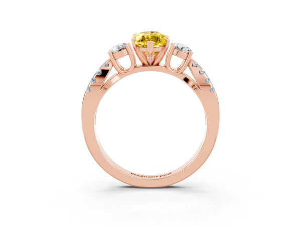 Rose gold Marquise Cut Yellow Sapphire Three-Stone Ring with Pavé Split Shank and Four-Prong Setting