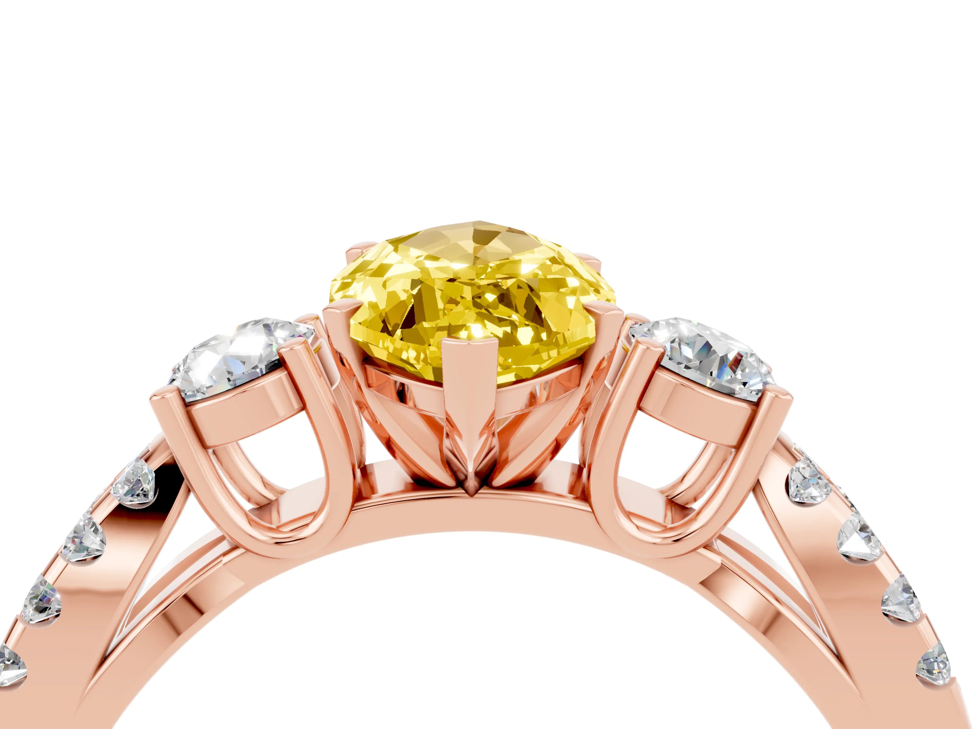 Rose gold Marquise Cut Yellow Sapphire Three-Stone Ring with Pavé Split Shank and Four-Prong Setting_40