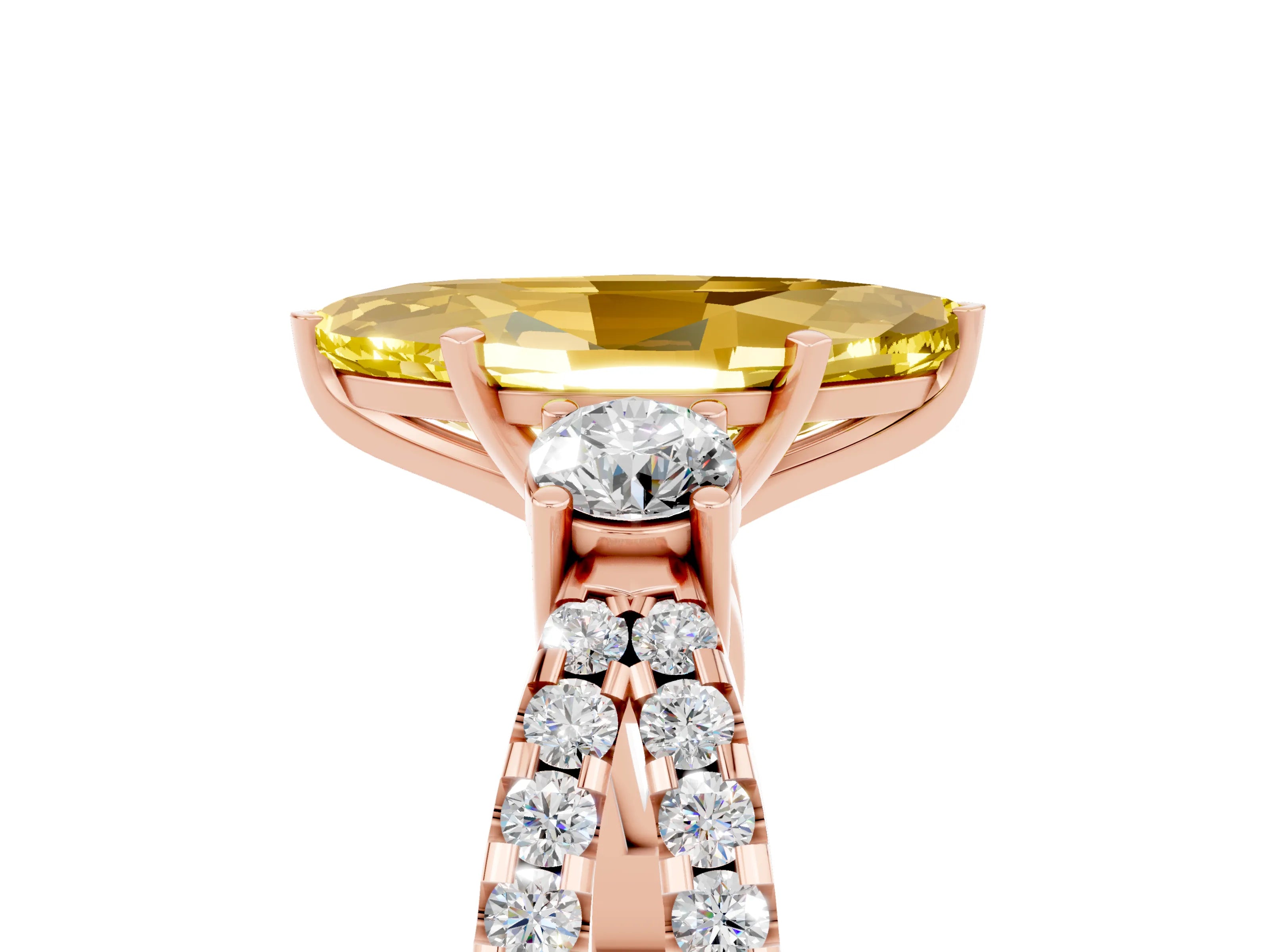 Rose gold Marquise Cut Yellow Sapphire Three-Stone Ring with Pavé Split Shank and Four-Prong Setting_41