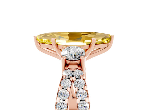 Rose gold Marquise Cut Yellow Sapphire Three-Stone Ring with Pavé Split Shank and Four-Prong Setting_41