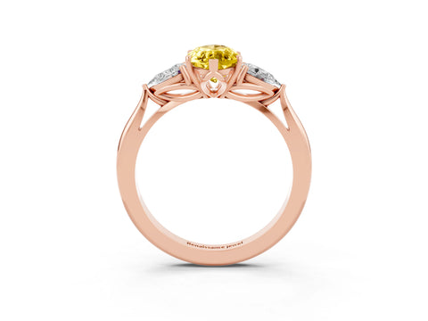 Rose gold Marquise Cut Yellow Sapphire Three-Stone Ring with Pear Side Stones and Four-Prong Setting_15