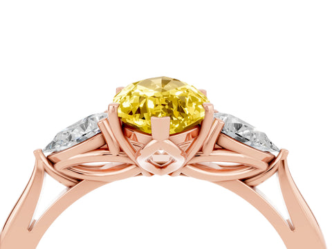 Rose gold Marquise Cut Yellow Sapphire Three-Stone Ring with Pear Side Stones and Four-Prong Setting_16