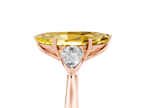 Rose gold Marquise Cut Yellow Sapphire Three-Stone Ring with Pear Side Stones and Four-Prong Setting_17