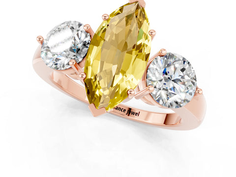 Rose gold Marquise Cut Yellow Sapphire Three-Stone Ring with Prong Setting and Classic Band_1