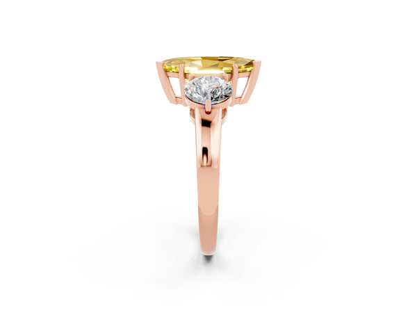 Rose gold Marquise Cut Yellow Sapphire Three-Stone Ring with Prong Setting and Classic Band