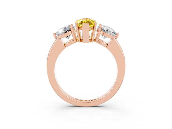 Rose gold Marquise Cut Yellow Sapphire Three-Stone Ring with Prong Setting and Classic Band