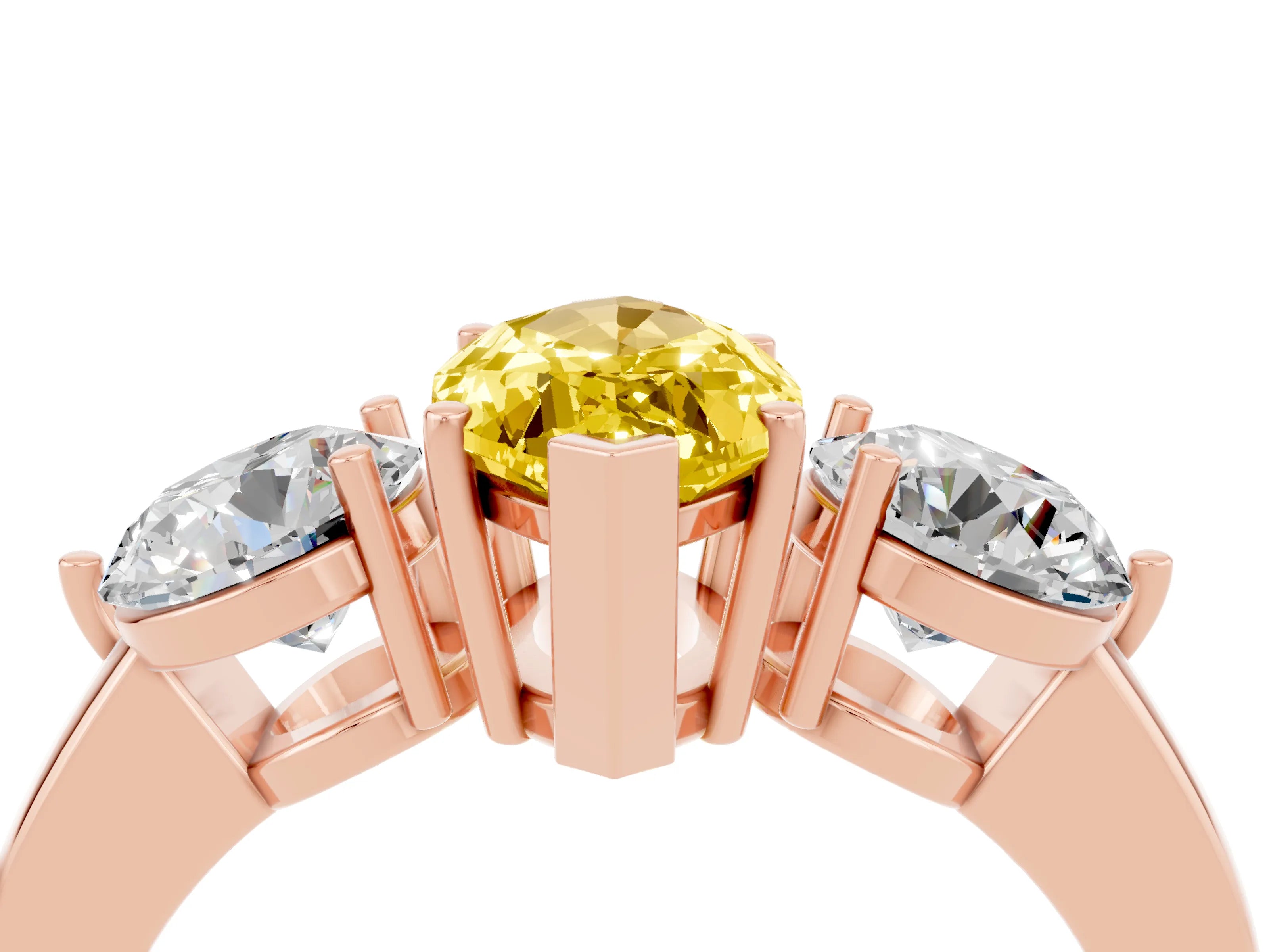 Rose gold Marquise Cut Yellow Sapphire Three-Stone Ring with Prong Setting and Classic Band_4