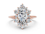 Rose gold Marquise Diamond Cluster Halo Ring with Solitaire Band and Four-Prong Setting_20
