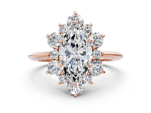 Rose gold Marquise Diamond Cluster Halo Ring with Solitaire Band and Four-Prong Setting