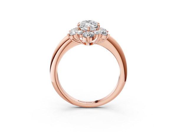 Rose gold Marquise Diamond Cluster Halo Ring with Solitaire Band and Four-Prong Setting