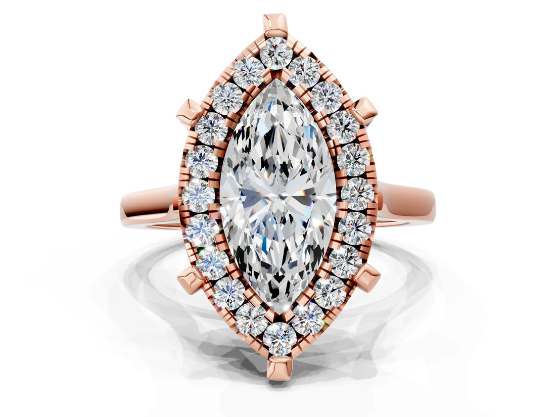 Rose gold Marquise Diamond Cluster Halo Solitaire with Four-Prong Setting_77