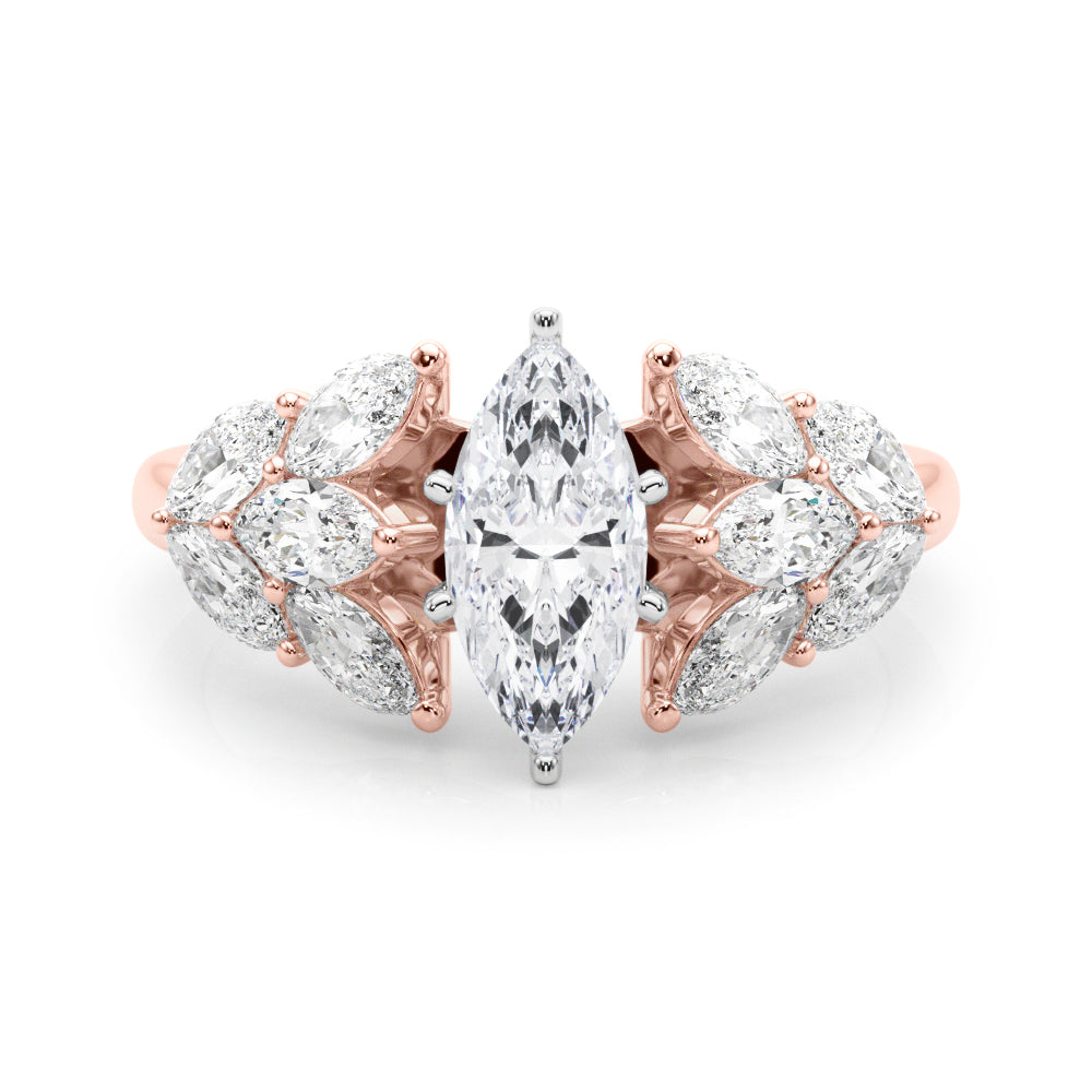 Rose gold Marquise Diamond Cluster Leaf Design Ring with Prong Setting 1