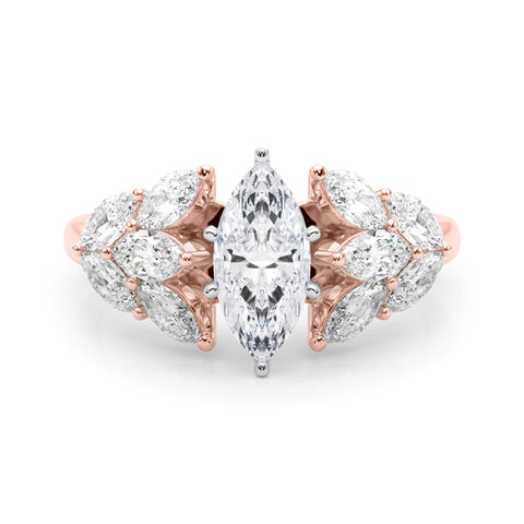 Rose gold Marquise Diamond Cluster Leaf Design Ring with Prong Setting 1