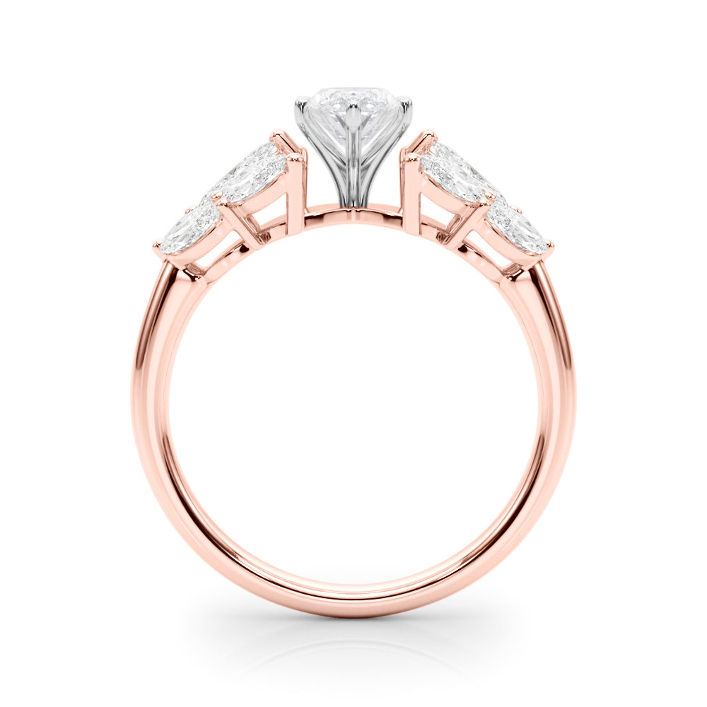 Rose gold Marquise Diamond Cluster Leaf Design Ring with Prong Setting 2