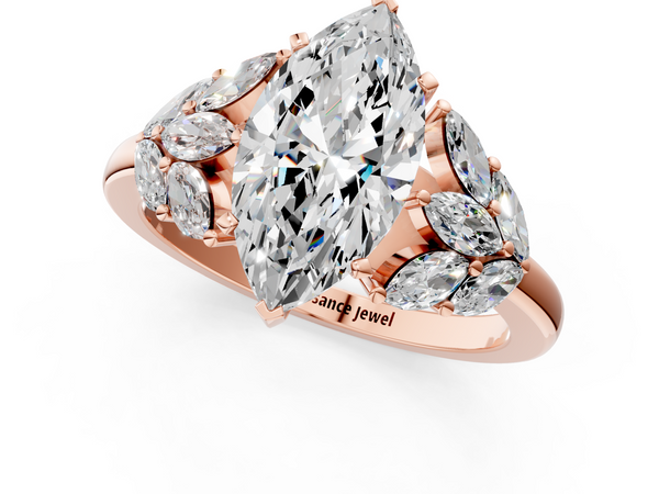 Rose gold Marquise Diamond Cluster Leaf Design Ring with Prong Setting