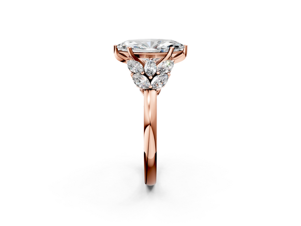 Rose gold Marquise Diamond Cluster Leaf Design Ring with Prong Setting