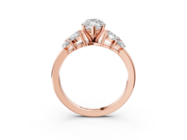Rose gold Marquise Diamond Cluster Leaf Design Ring with Prong Setting