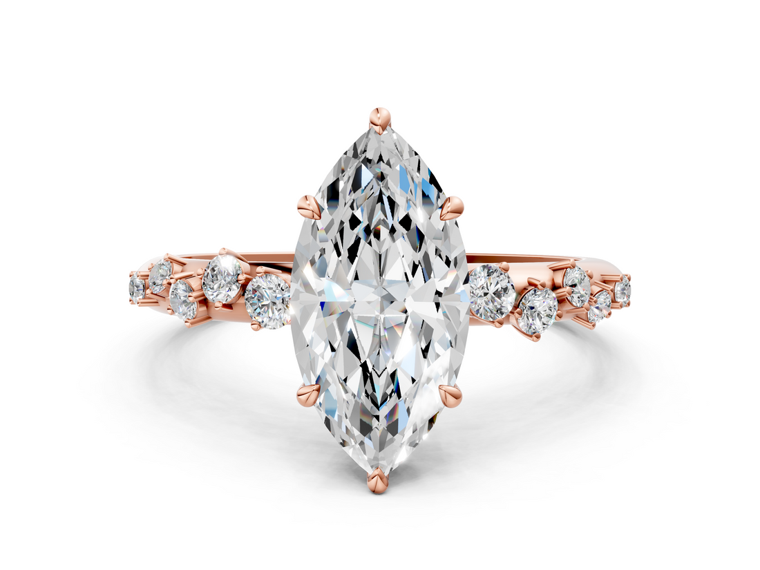 Rose gold Marquise Diamond Cluster Prong-Set Solitaire Ring_60